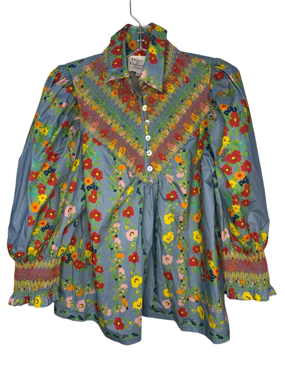 Hope for Flowers by Tracy Reese NWOT Floral Smocked Henley Blouse Top Medium